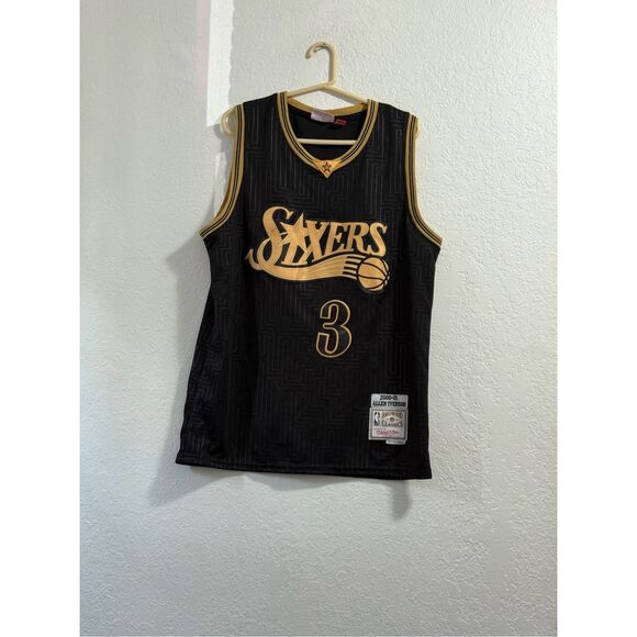 Philadelphia 76ers Jersey Mens Large Black Allen Iverson Hardwood Classics Sewn - Picture 1 of 4